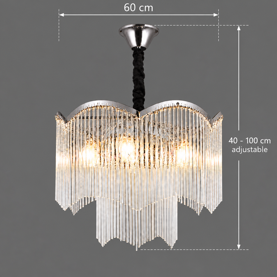 Lustre en cristal MEKELLE Magno, 10x E14, diamètre 60 cm, métal et cristal, chrome brillant, hauteur réglable