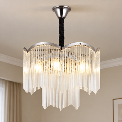 Lustre en cristal MEKELLE Nobile, 6x E14, diamètre 40 cm, métal et cristal, chrome brillant, hauteur réglable