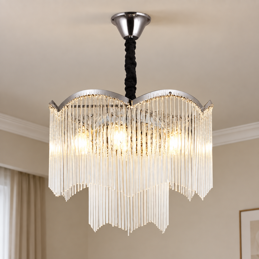 Lustre en cristal MEKELLE Nobile, 6x E14, diamètre 40 cm, métal et cristal, chrome brillant, hauteur réglable