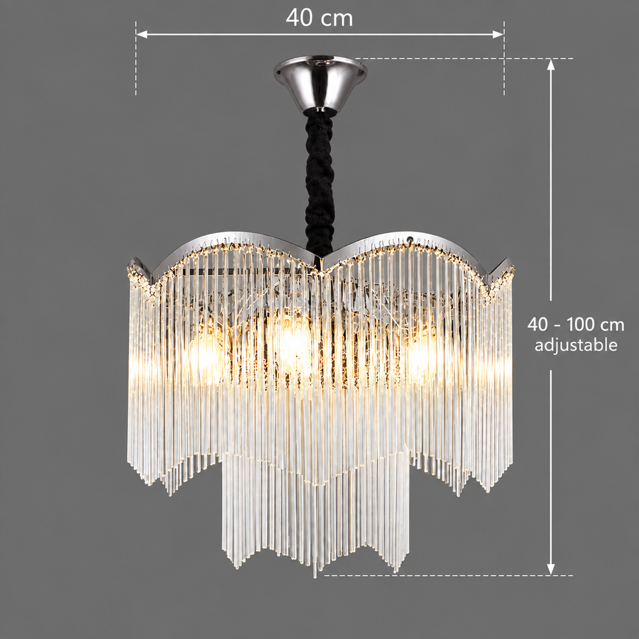 Lustre en cristal MEKELLE Nobile, 6x E14, diamètre 40 cm, métal et cristal, chrome brillant, hauteur réglable