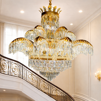 Lustre en cristal PALACE Supremo 29xG9, D115cm, Or brillant, Hauteur réglable, Métal et Cristal