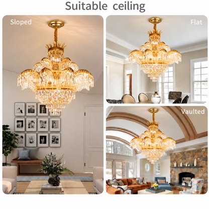 Lustre en cristal PALACE Supremo 29xG9, D115cm, Or brillant, Hauteur réglable, Métal et Cristal