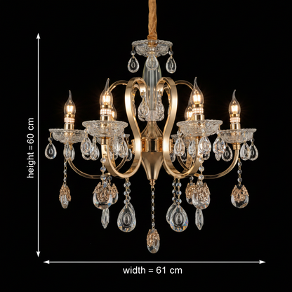 Lustre en cristal PSE Magno, 6xE14, D61cm, hauteur réglable, métal et cristal, doré