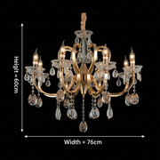 Lustre en cristal PSE Regalis, 8xE14, D76cm, hauteur réglable, métal et cristal, doré