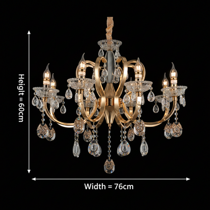 Lustre en cristal PSE Regalis, 8xE14, D76cm, hauteur réglable, métal et cristal, doré