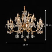 Lustre en cristal PSE Supremo, 15xE14, D95cm, hauteur réglable, métal et cristal, doré