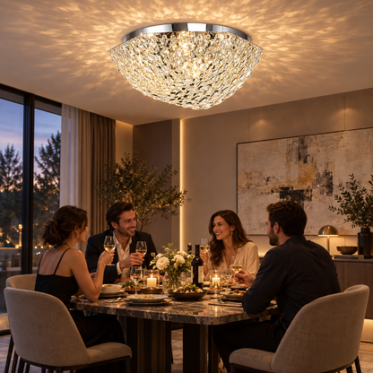 Lustre en cristal QEQERTARSUAQ Magno, 9x E14, diamètre 60 cm, métal et cristal, chrome brillant