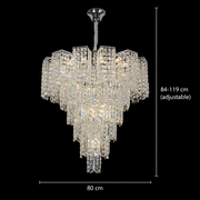 Lustre en Cristal TAGISH Supremo 19xE14, diamètre 80cm, métal et cristal, chrome brillant, hauteur réglable