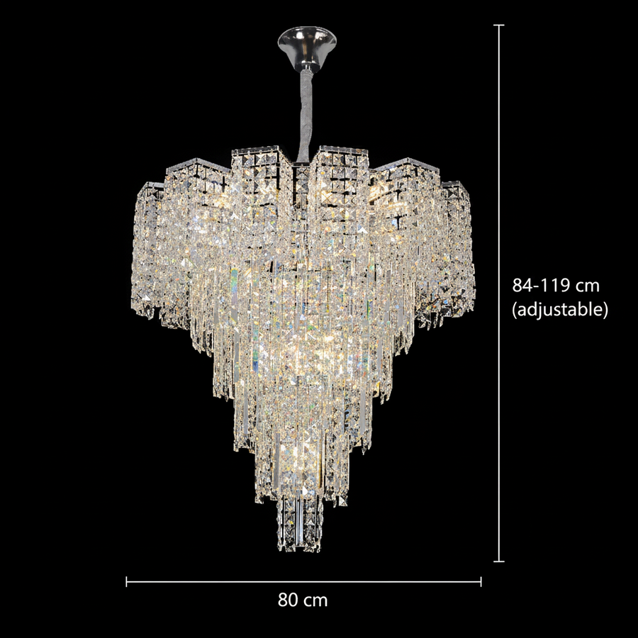 Lustre en Cristal TAGISH Supremo 19xE14, diamètre 80cm, métal et cristal, chrome brillant, hauteur réglable