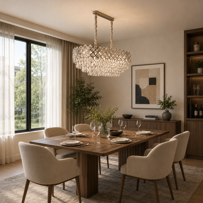 VECTORIA Supremo Lustre en cristal, 10xE14, diamètre 75x39cm, Chrome brillant, hauteur réglable, métal et cristal