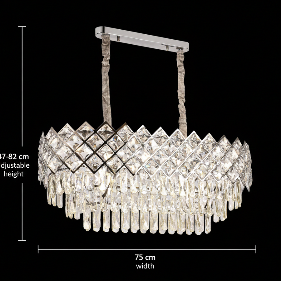 VECTORIA Supremo Lustre en cristal, 10xE14, diamètre 75x39cm, Chrome brillant, hauteur réglable, métal et cristal