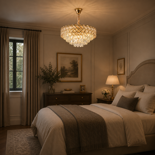 Lustre en cristal VECTOR Elegance 8xE14, diamètre 48cm, doré brillant, hauteur réglable, métal et cristal