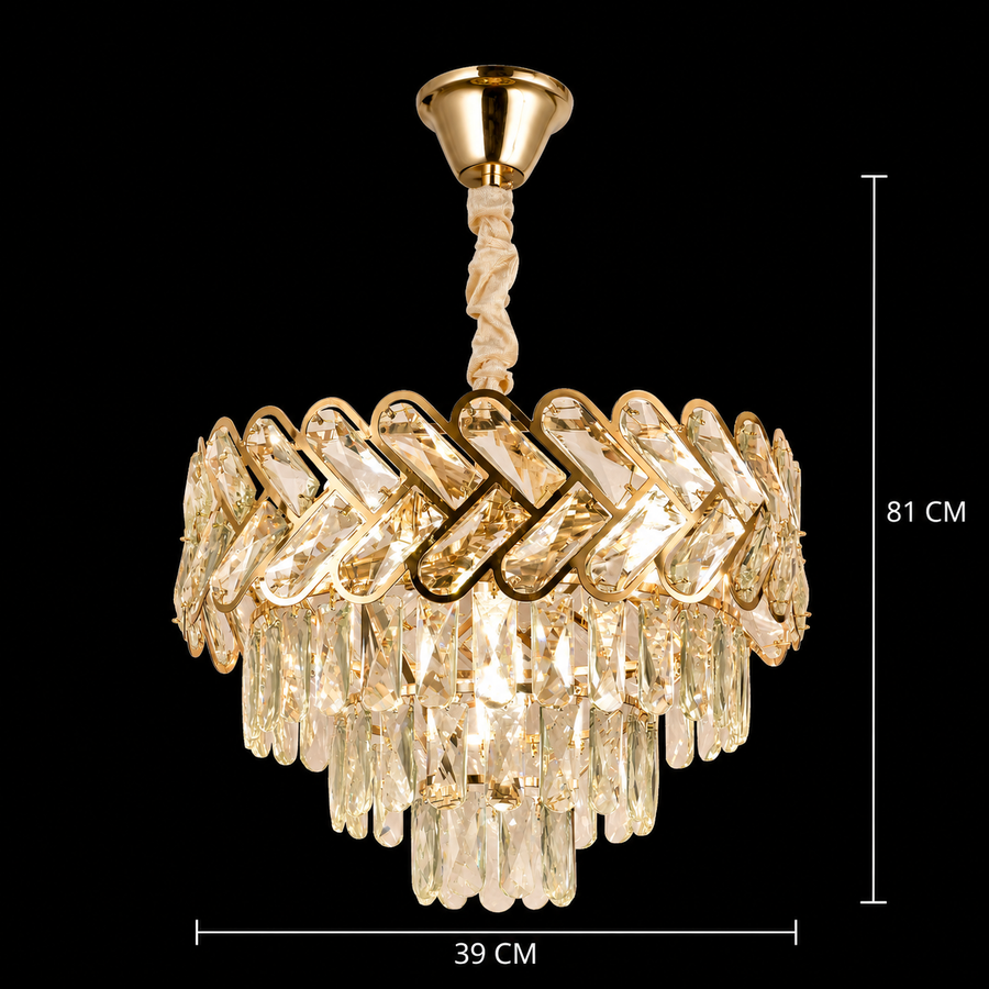 Lustre en cristal VECTOR Nobile 5xE14, diamètre 39cm, or brillant, hauteur réglable, métal et cristal