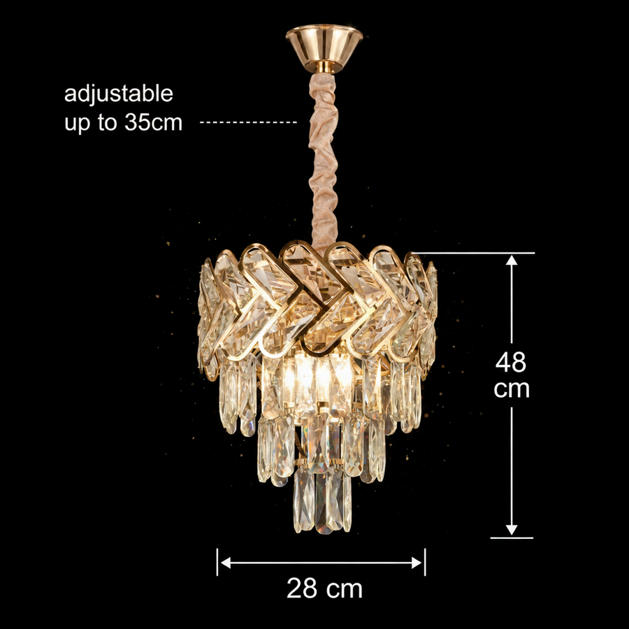 Lustre en cristal VECTOR Petito 3xE14, diamètre 28cm, doré brillant, hauteur réglable, métal et cristal