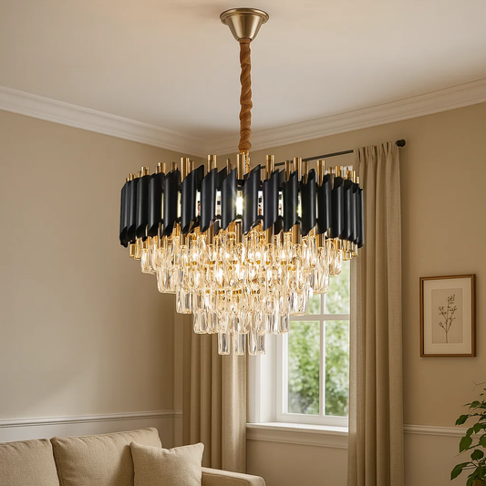 Lustre en cristal VERSAILLES Elegance 8x E14, diamètre 50 cm, noir, or brillant, lustres en cristal à hauteur réglable Default Title Alessandro Design