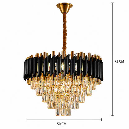 Lustre en cristal VERSAILLES Eleganza 8x E14, diamètre 50cm, noir, or brillant, hauteur réglable