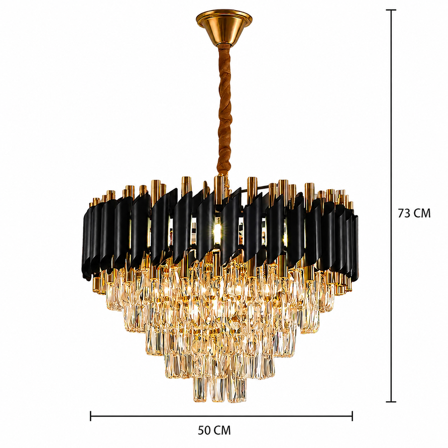 Lustre en cristal VERSAILLES Eleganza 8x E14, diamètre 50cm, noir, or brillant, hauteur réglable