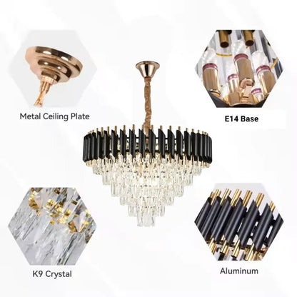 Lustre en cristal VERSAILLES Magno 8xE14, diamètre 60 cm, noir et doré, lustres en cristal à hauteur réglable Default Title Alessandro Design