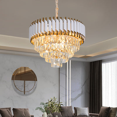 Lustre en cristal VERSAILLES Magno 8x E14, diamètre 60cm, or brillant et blanc, hauteur réglable