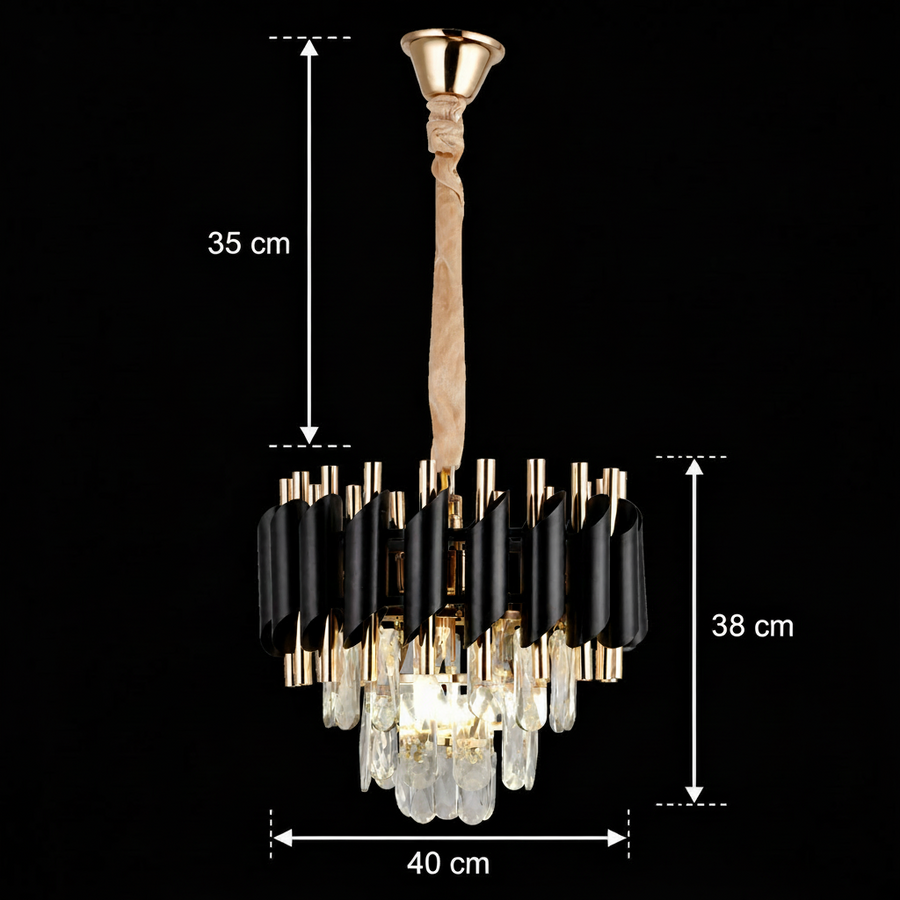Nobile VERSAILLES Lustre en Cristal 5xE14, diamètre 40cm, Or Brillant et Noir