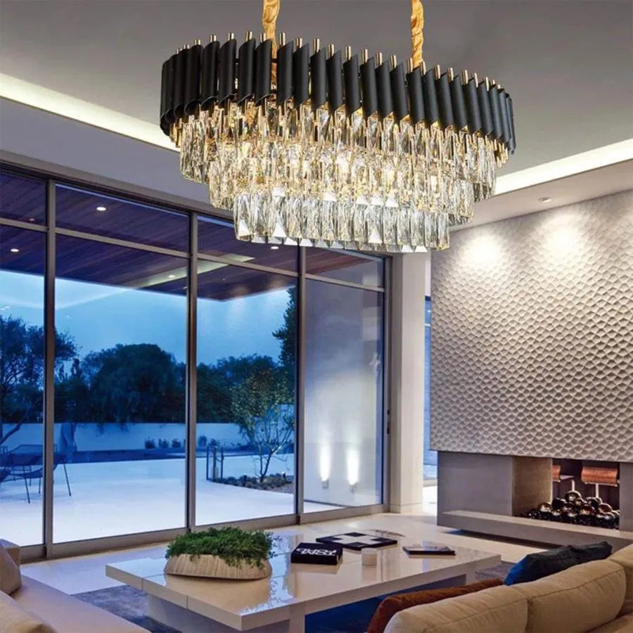 Lustre en cristal VERSAILLES Regalis 10x E14, Or brillant et noir, Lustre en cristal à hauteur réglable Titre par défaut Alessandro Design