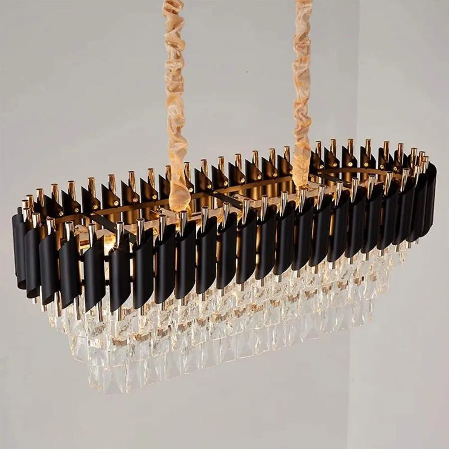 Lustre en cristal VERSAILLES Regalis 10x E14, Or brillant et noir, Lustre en cristal à hauteur réglable Titre par défaut Alessandro Design