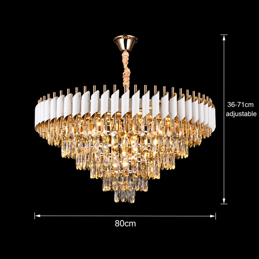 VERSAILLES Lustre en cristal Supremo 12xE14, diamètre 80 cm, or brillant et blanc, hauteur réglable