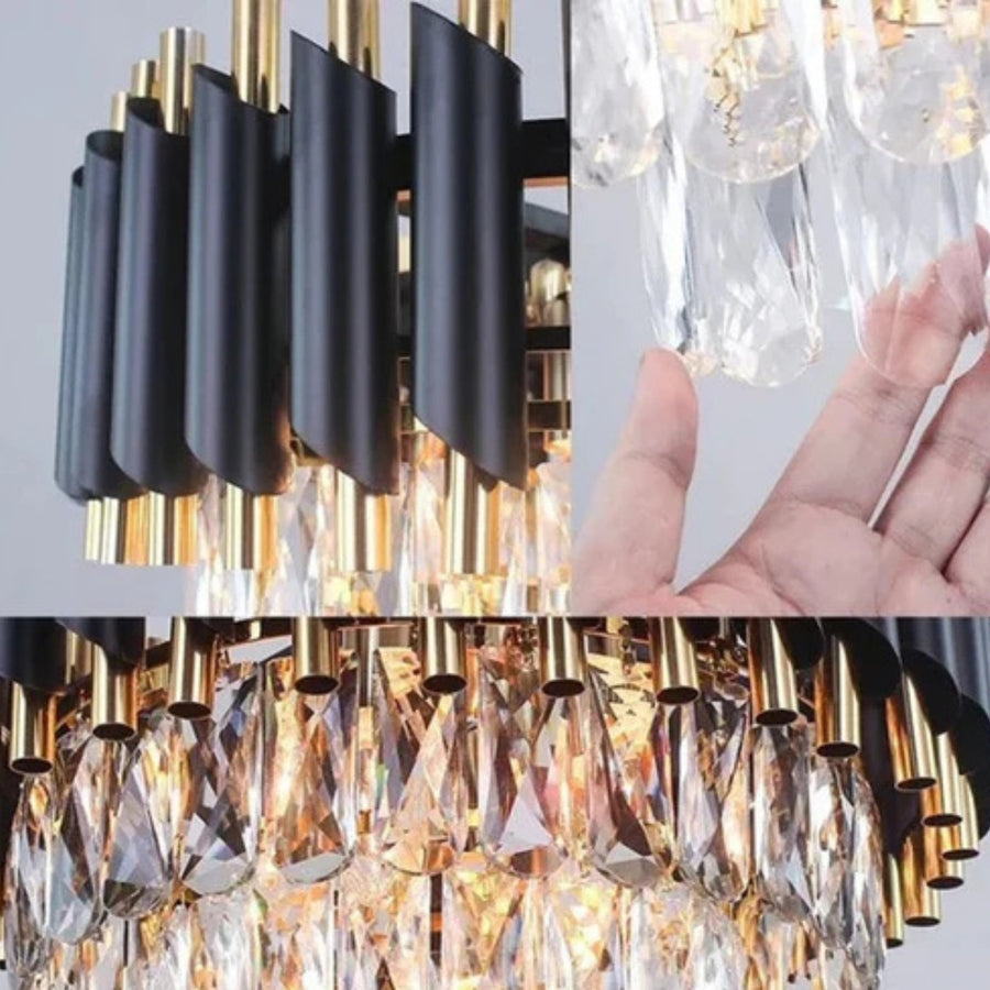 Lustre en cristal VERSAILLES Supremo 12xE14, diamètre 80 cm, or brillant et noir, lustres en cristal à hauteur réglable Default Title Alessandro Design