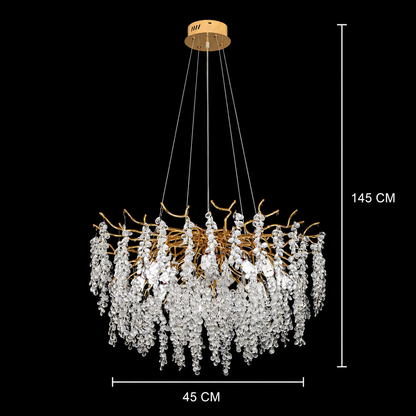 WALTZ Cascade Lustre en Cristal, 6xG9, Or, diamètre 45 cm, Hauteur réglable