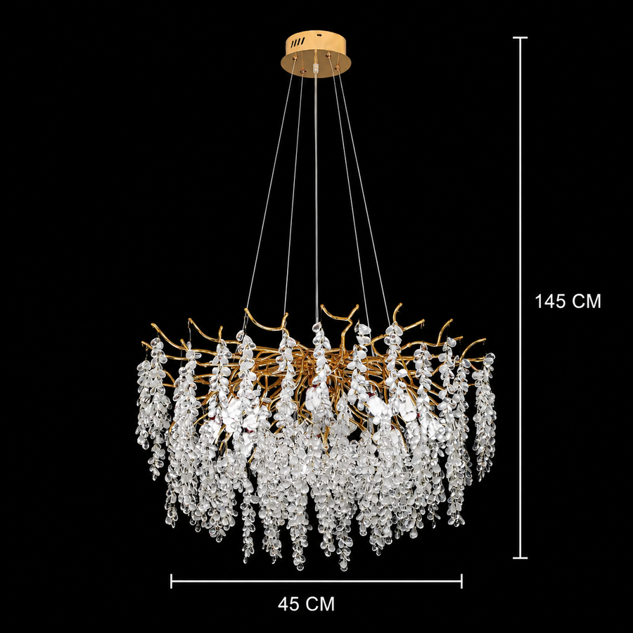 WALTZ Cascade Lustre en Cristal, 6xG9, Or, diamètre 45 cm, Hauteur réglable
