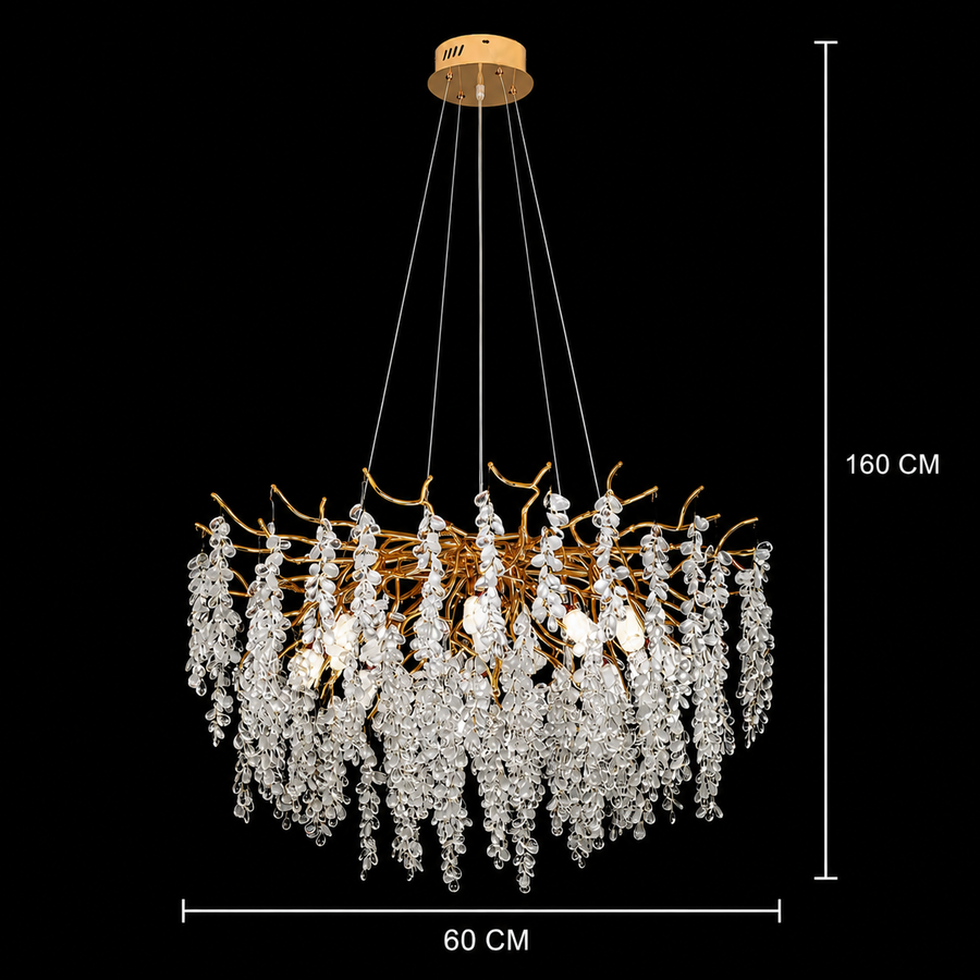 WALTZ Cascade Lustre en Cristal, 6x G9, Or, 60 cm, Hauteur réglable