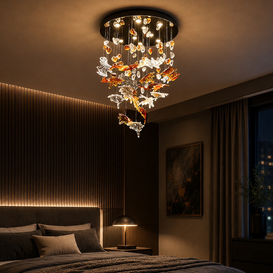 Candelabru LED Cristal ESIK Magno, 63W, Lumina Rece/Calda/Neutra, Metal si Sticla, Auriu