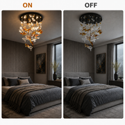 Candelabru LED Cristal ESIK Magno, 63W, Lumina Rece/Calda/Neutra, Metal si Sticla, Auriu