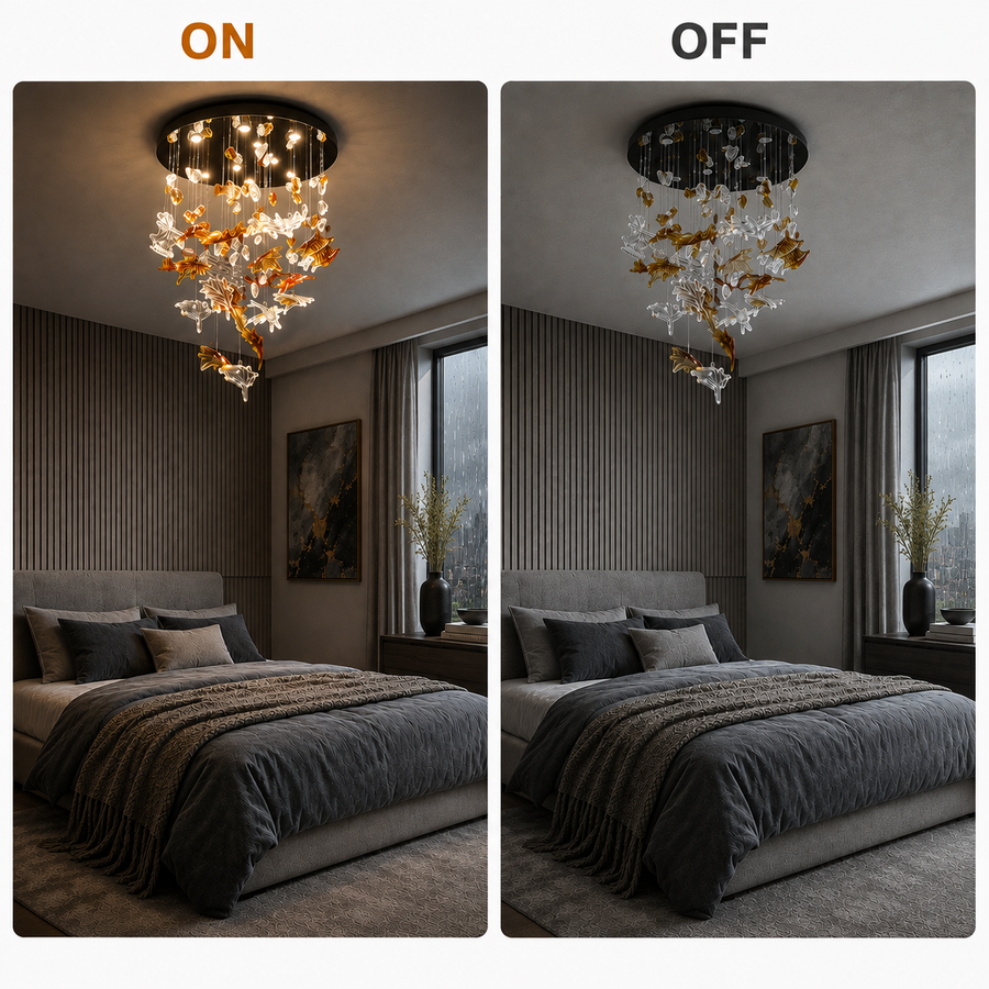 Candelabru LED Cristal ESIK Magno, 63W, Lumina Rece/Calda/Neutra, Metal si Sticla, Auriu