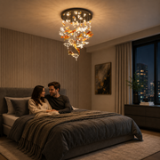 Candelabru LED Cristal ESIK Magno, 63W, Lumina Rece/Calda/Neutra, Metal si Sticla, Auriu