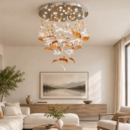 Candelabru LED Cristal ESIK Supremo, 112W, Lumina Rece/Calda/Neutra, Metal si Sticla, Auriu