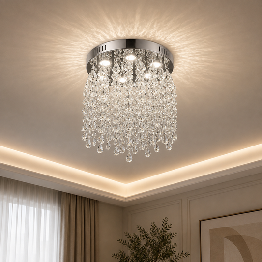 Lustre LED en cristal LLC210/400CH rond, 22 W, lumière froide/chaude/neutre, cristal, chrome brillant