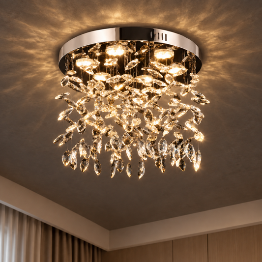 Lustre LED en cristal LLC210/400CH rond, 22 W, lumière froide/chaude/neutre, cristal, chrome brillant