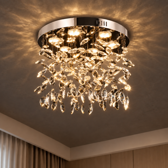 Lustre LED en cristal LLC210/400CH rond, 22 W, lumière froide/chaude/neutre, cristal, chrome brillant