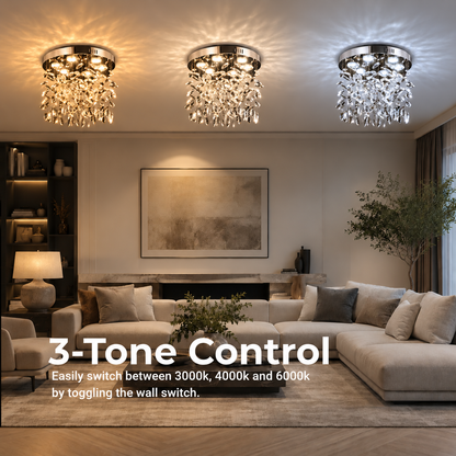 Lustre LED en cristal LLC210/400CH rond, 22 W, lumière froide/chaude/neutre, cristal, chrome brillant