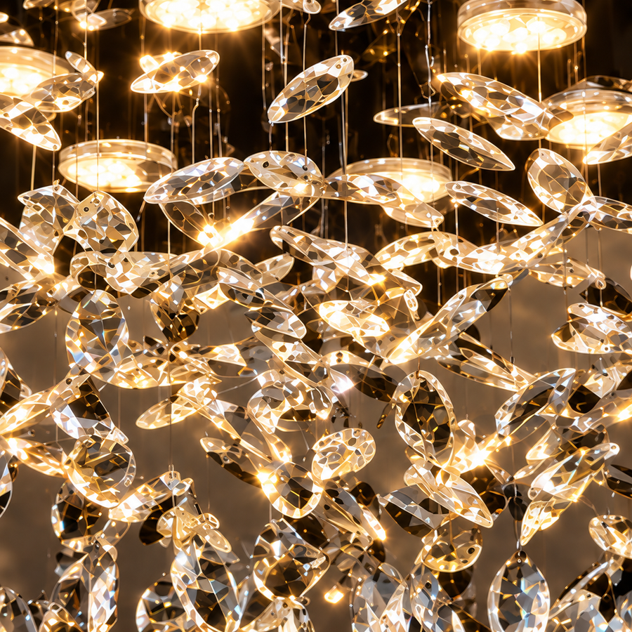 Lustre LED en cristal LLC210/400CH rond, 22 W, lumière froide/chaude/neutre, cristal, chrome brillant
