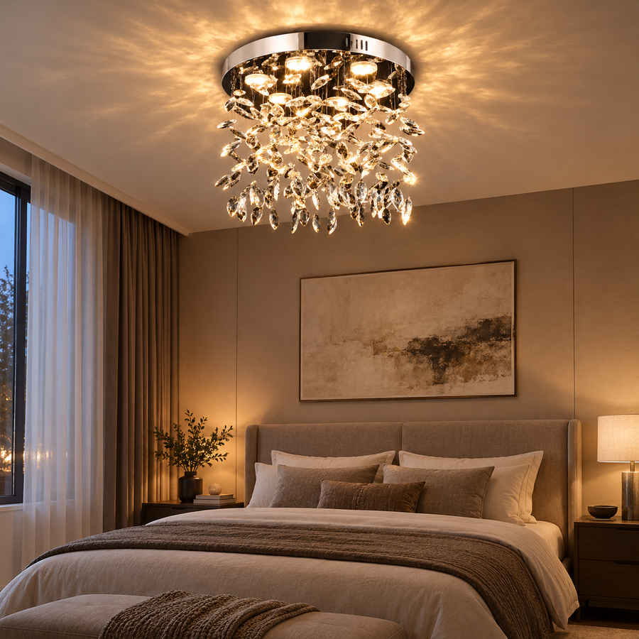 Lustre LED en cristal LLC210/400CH rond, 22 W, lumière froide/chaude/neutre, cristal, chrome brillant
