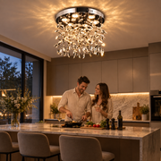 Lustre LED en cristal LLC210/400CH rond, 22 W, lumière froide/chaude/neutre, cristal, chrome brillant