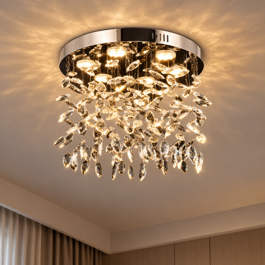 Lustre LED en cristal LLC210/550CH rond, 30 W, lumière froide/chaude/neutre, cristal, chrome brillant
