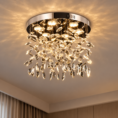 Lustre LED en cristal LLC210/550CH rond, 30 W, lumière froide/chaude/neutre, cristal, chrome brillant