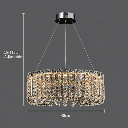 Candelabru LED Cristal TURKMENABAT Eleganza, Ø48cm, 27W, Lumina Rece/Calda/Neutra, Metal si Cristal, Crom Lucios, Inaltime Reglabila