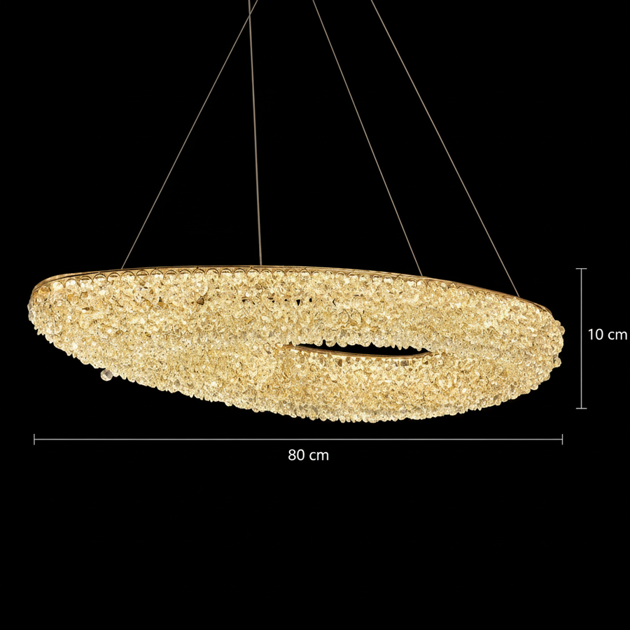 Lustre moderne avec cristal, télécommande, PRUGU, 65W, lumière chaude/neutre/froide, longueur 35 cm, doré, hauteur réglable