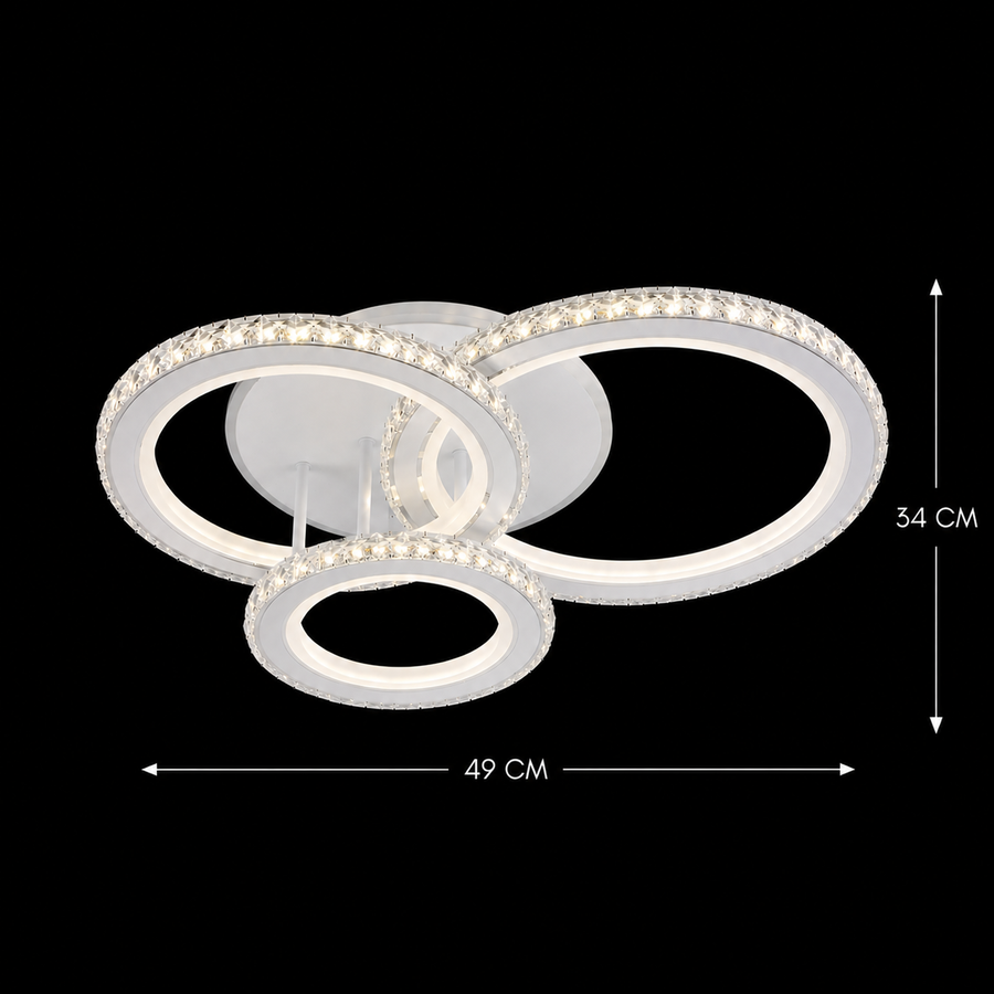 Lustre LED avec télécommande et cristal NOVA ROTONDA RGB 75W, 3 Cercles, Lumière Froide/Chaude/Neutre, Dimmable, Blanc