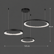 Lustre LED suspendu avec télécommande, Cristaux K9, 80W, 3 Cercles, Lumière Froid/Chaud/Neutre, Dimmable, Noir, Hauteur Réglable
