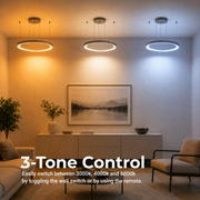 Lustre LED suspendu avec télécommande, Cristaux K9, 80W, 3 Cercles, Lumière Froid/Chaud/Neutre, Dimmable, Noir, Hauteur Réglable